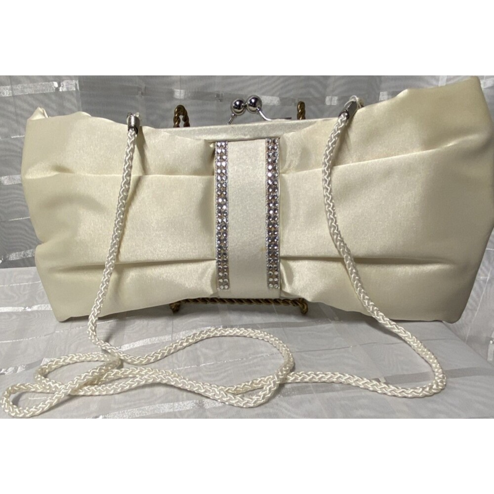 Kate Landry Ivory Rhinestone Kiss Lock Clutch Evening Bag Bridal Wedding Formal